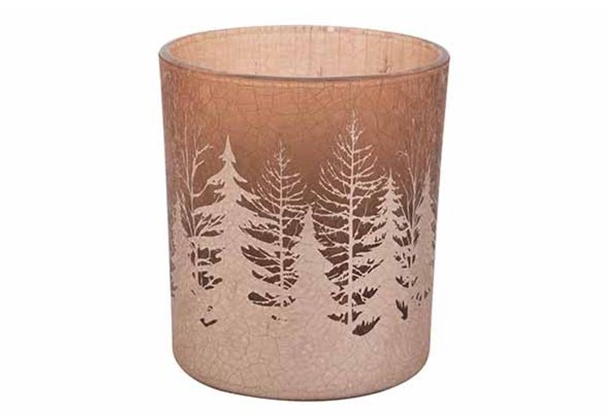 Theelichthouder Cracke Trees Oud Roze 9x 9xh10cm Glas