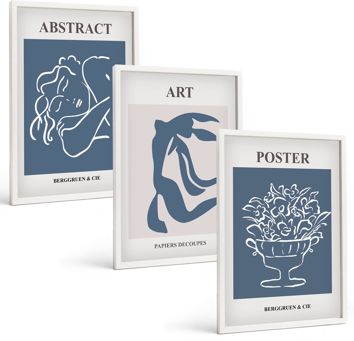 Wallfluent 3-Delige Schilderij Set - Stijlvolle Abstracte Patronen Met Figuren En Bloemen Van Matisse - 40 x 60 - Stijlvolle Wanddecoratie - Interieur