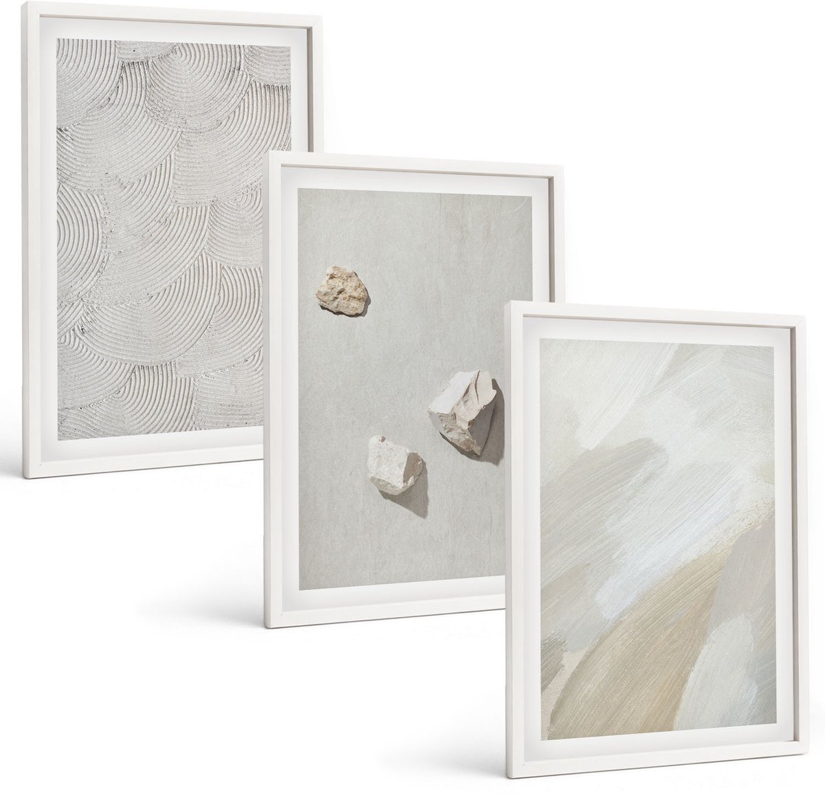 Wallfluent 3-Delige Schilderij Set - Zandstenen En Moderne Verftexturen - 40 x 60 - Wanddecoratie - Schilderijen Set - Interieur - Muurdecoratie