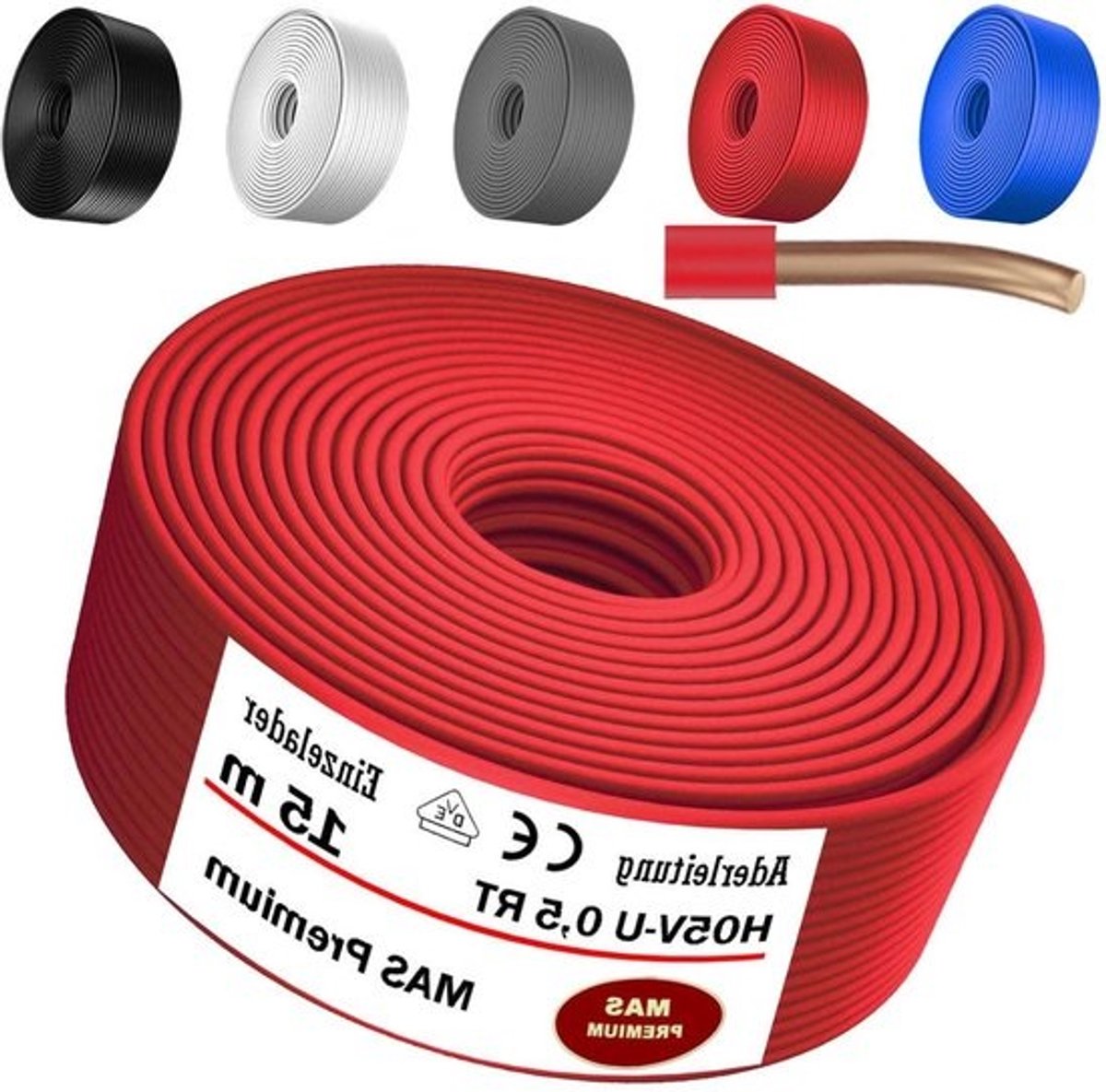 Stroomkabel Enkeladerig - Installatiekabel Elektradraad - Apparaten Bedraden - Koperen Geleider - 15 Meter - Rood