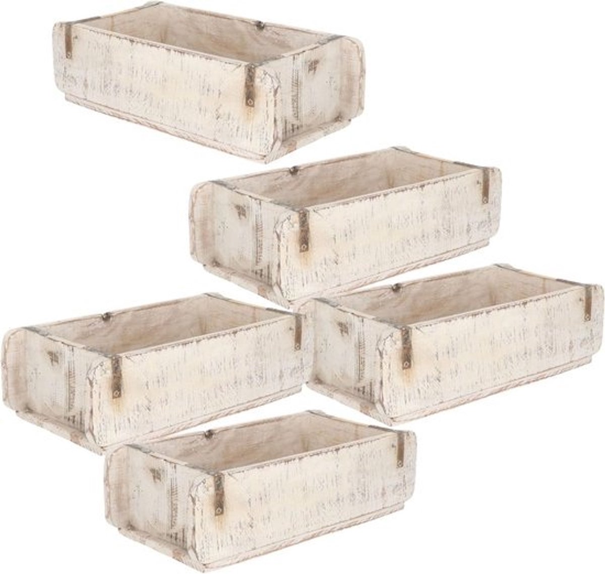 Houten Kist - Opslagbak Decoratie - Opbergen Decoreren - Uniek Oud Hout - 5 stuks 30cm - Wit