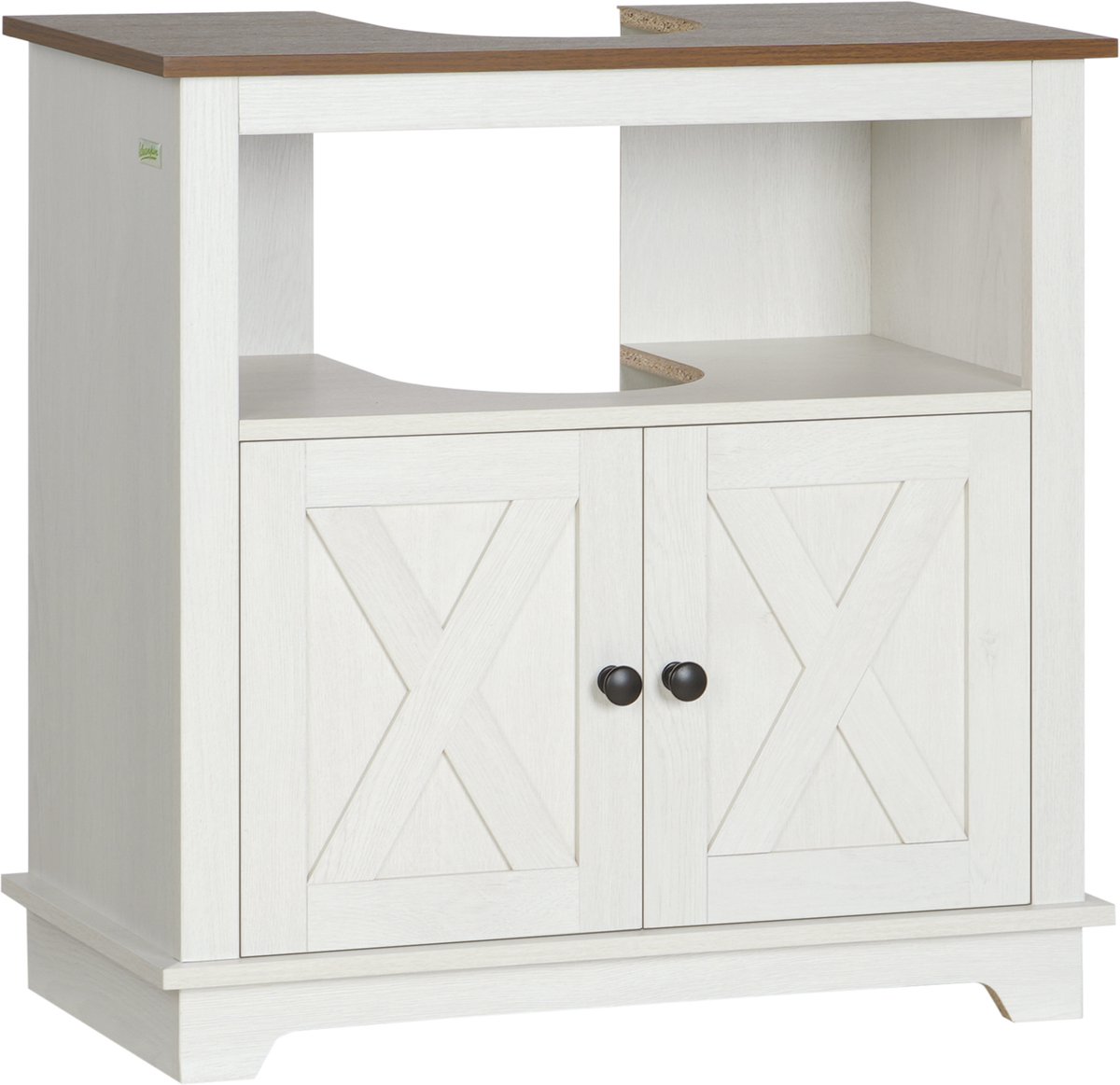 Wastafelkast – Wastafelonderkasten met Verstelbare Plank & Ventilerende Dubbele Deuren – 60 x 30x 60 cm – Wit