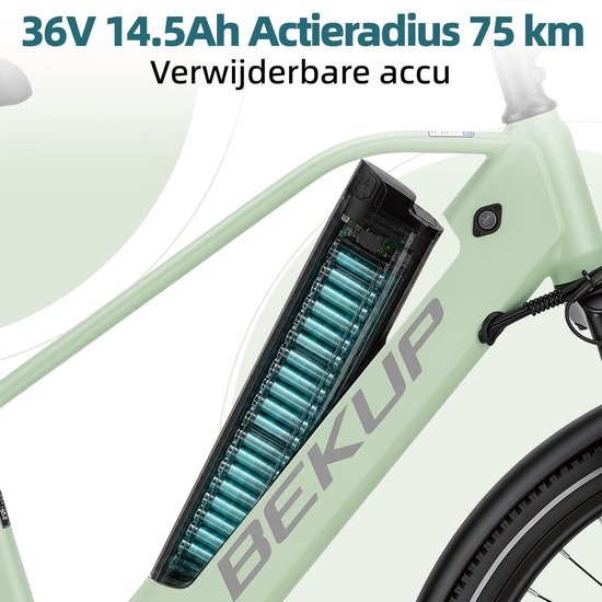 Bekup V2 Elektrische stadsfiets - 26 inch frame met hoge instap - 36V 14,5Ah accu met lange actieradius - 250W achterwielmotor - 45Nm koppel - Shimano 7 versnellingen - Voor- en achter schijfremmen - LCD-display - Pistachegroen — afbeelding 4