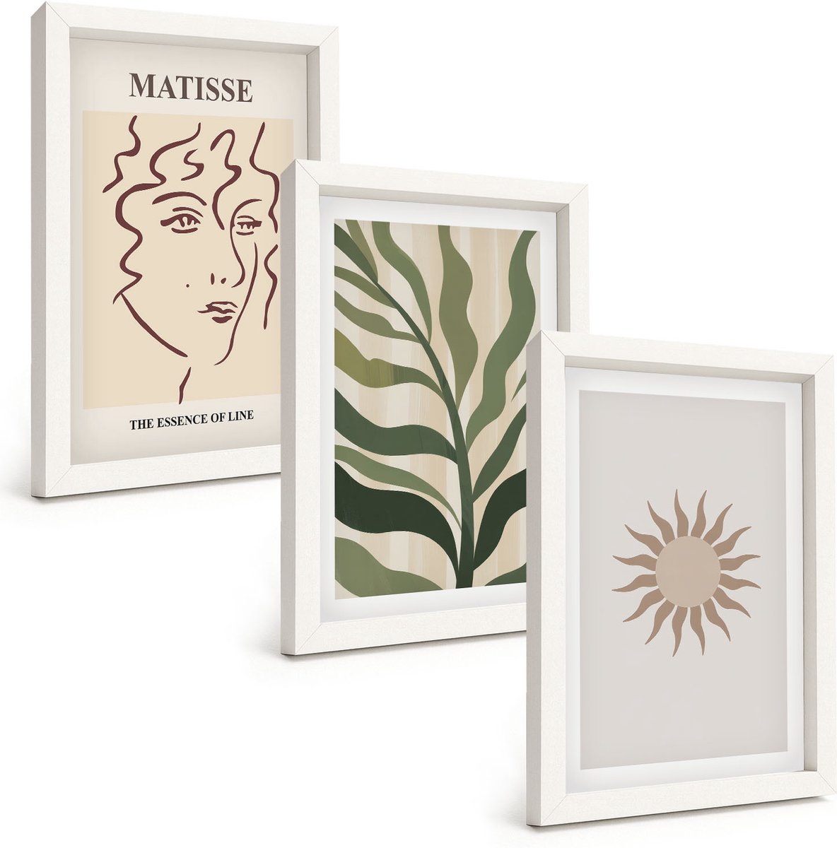 Wallfluent 3-Delige Schilderij Set - Abstracte Plantpatronen En Lijnen In Gedempte Kleuren. - 20 x 30 - Decoratieve Schilderijen - Wanddecoratie - Hal - Moderne Wanddecoratie