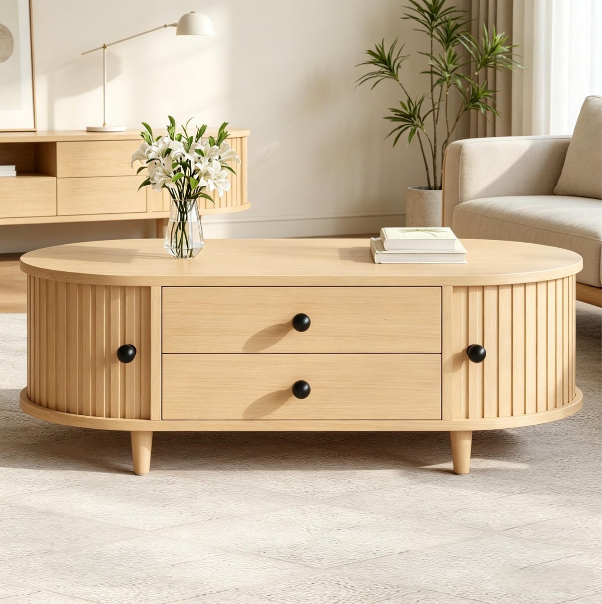 MODFU - Salontafel - Rolltüren - 2 Lades - Houtlook - Natuurlijk Hout