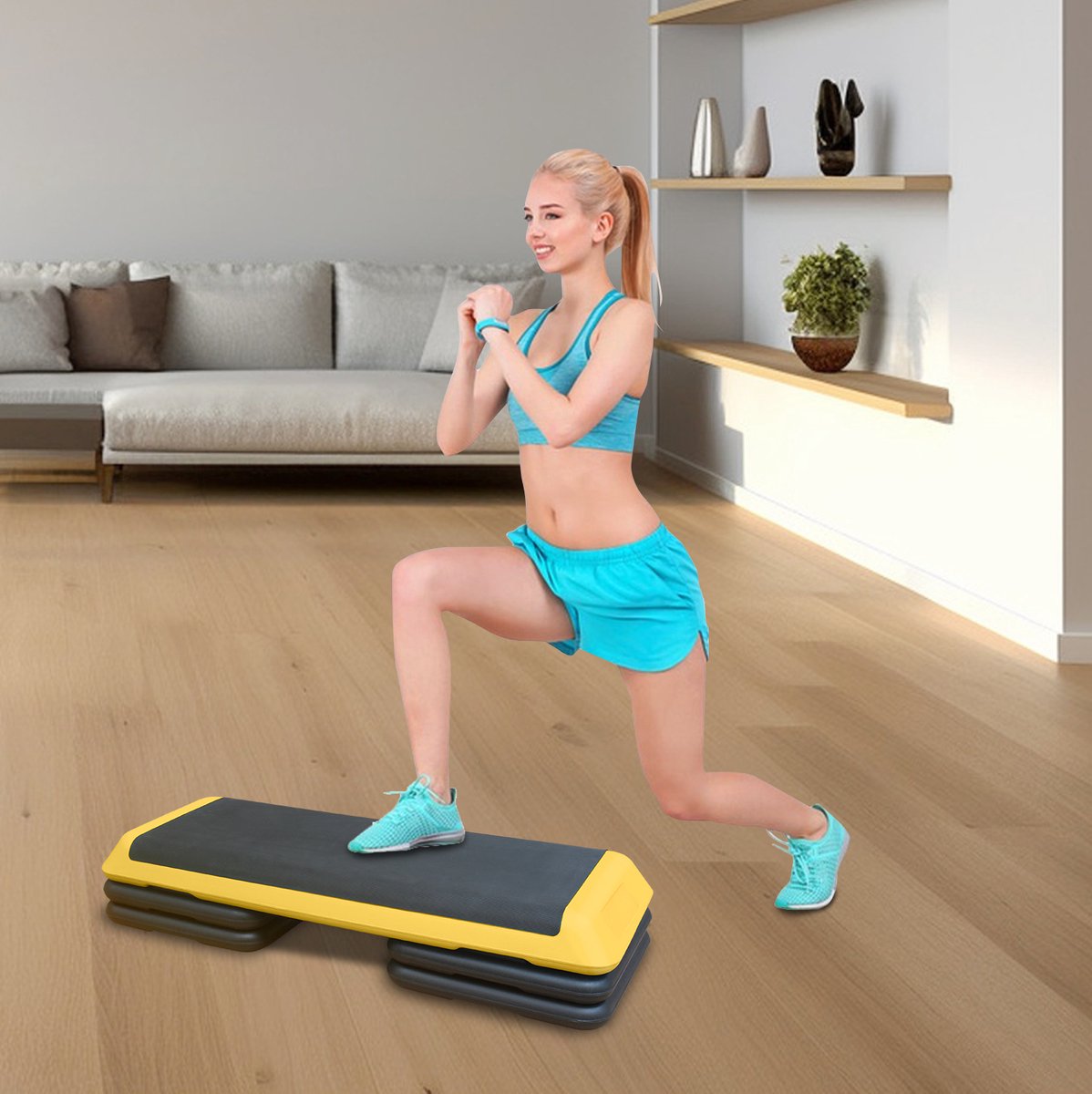 MODFU - Aerobic Stepper - Verstelbare Hoogte - Antislip - Kunststof - Geel