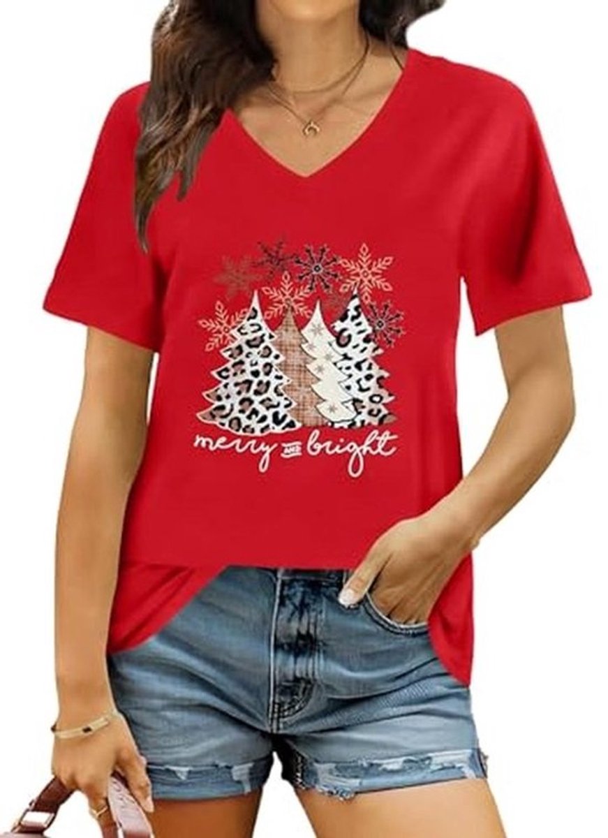 Dames V-hals Kerst T-shirt - Merry Christmas Shirt