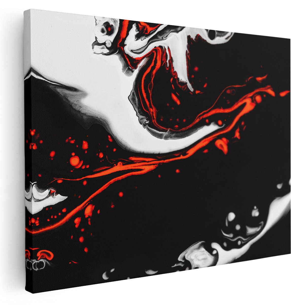 Artaza Canvas Schilderij Abstracte Kunst - Zwart en Wit met Rood - 160x120 cm - Groot - Wanddecoratie Woonkamer - Schilderijen - Muurdecoratie