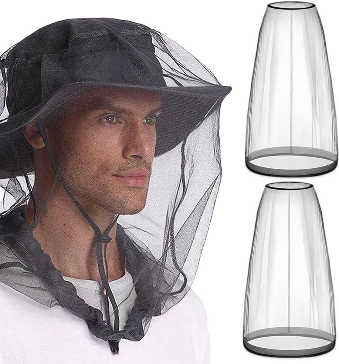 Fijne Mosquito Net voor Hoofd, Ademend en Ultralicht, Ideaal voor Kamperen, Vissen en Tuinieren, Set van 2