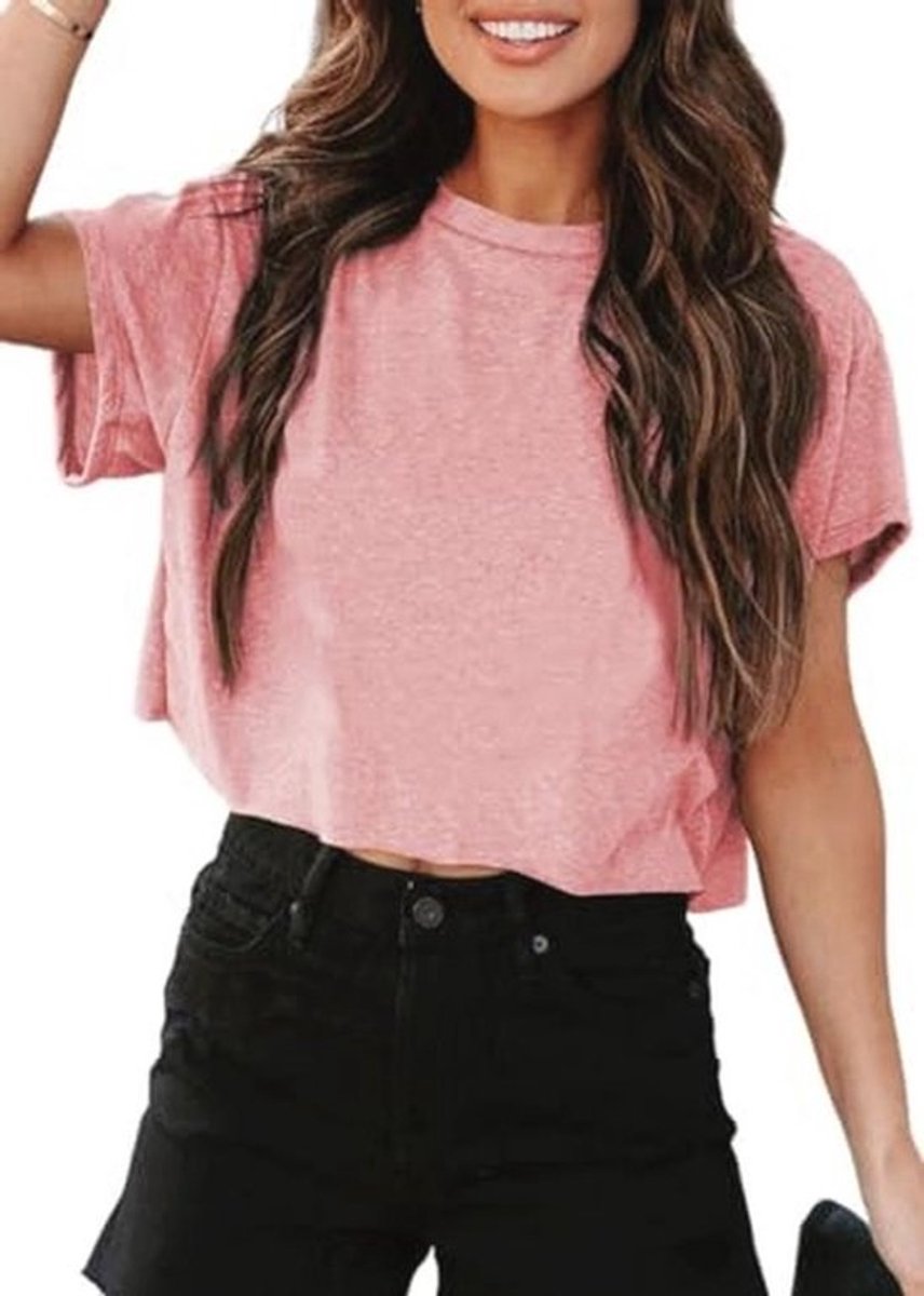 Dames Cropped T-shirt met Ronde Hals - Sexy en Losse Bovenstukken