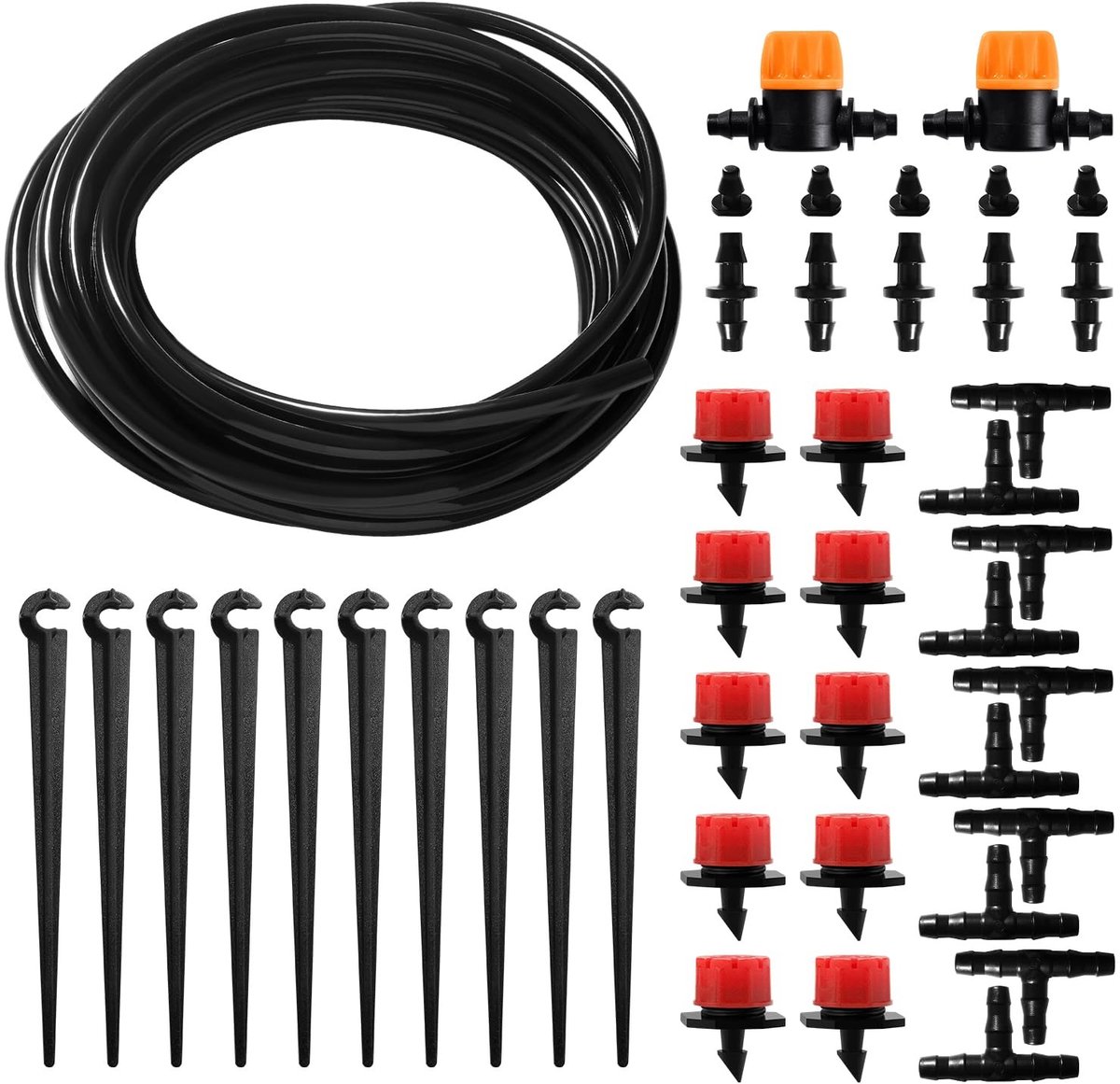 43-delige Irrigatiesysteem Kit met 5m Irrigatie Slang, DIY Druppelirrigatie voor Tuin, Patio en Landschap met Verbindingselementen