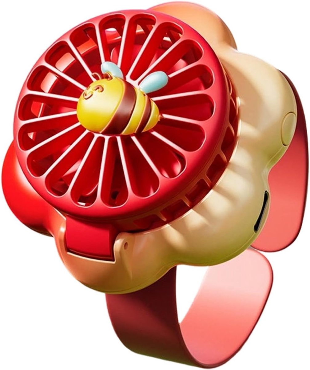 Kinderhorloge Fan - Persoonlijke ventilator met polsband - Buiten Koelen - 3 Snelheden Instelbaar - Werkt op batterijen, via USB oplaadbaar - Rood - voor binnen en buiten - met ledverlichting - Draagbare ventilator voor kinderen (jongens en meisjes)