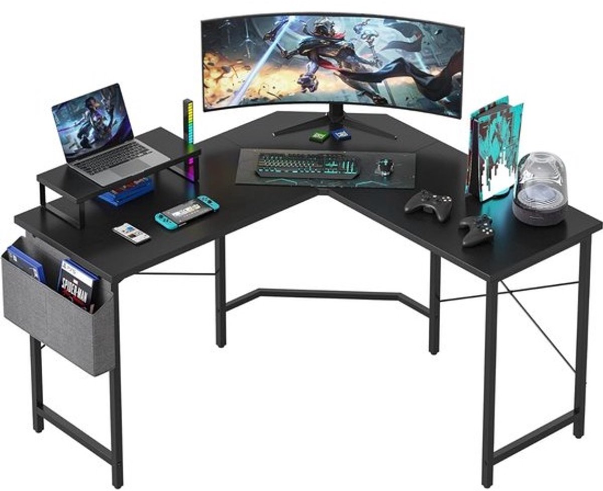 Gaming Bureau met Monitorstandaard en Opbergtas - L-vormig Hoekbureau 120x120 cm