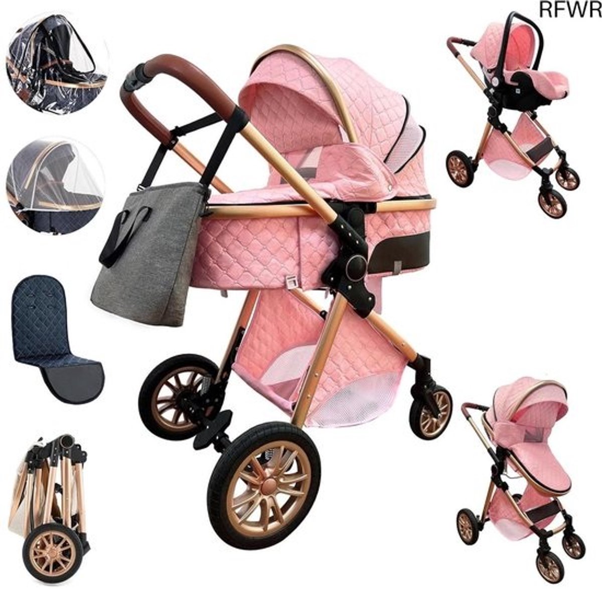 RFWR® 3-in-1 Kinderwagen met Autostoel - Inklapbare Compacte Stadskinderwagen voor Baby's tot 3 Jaar