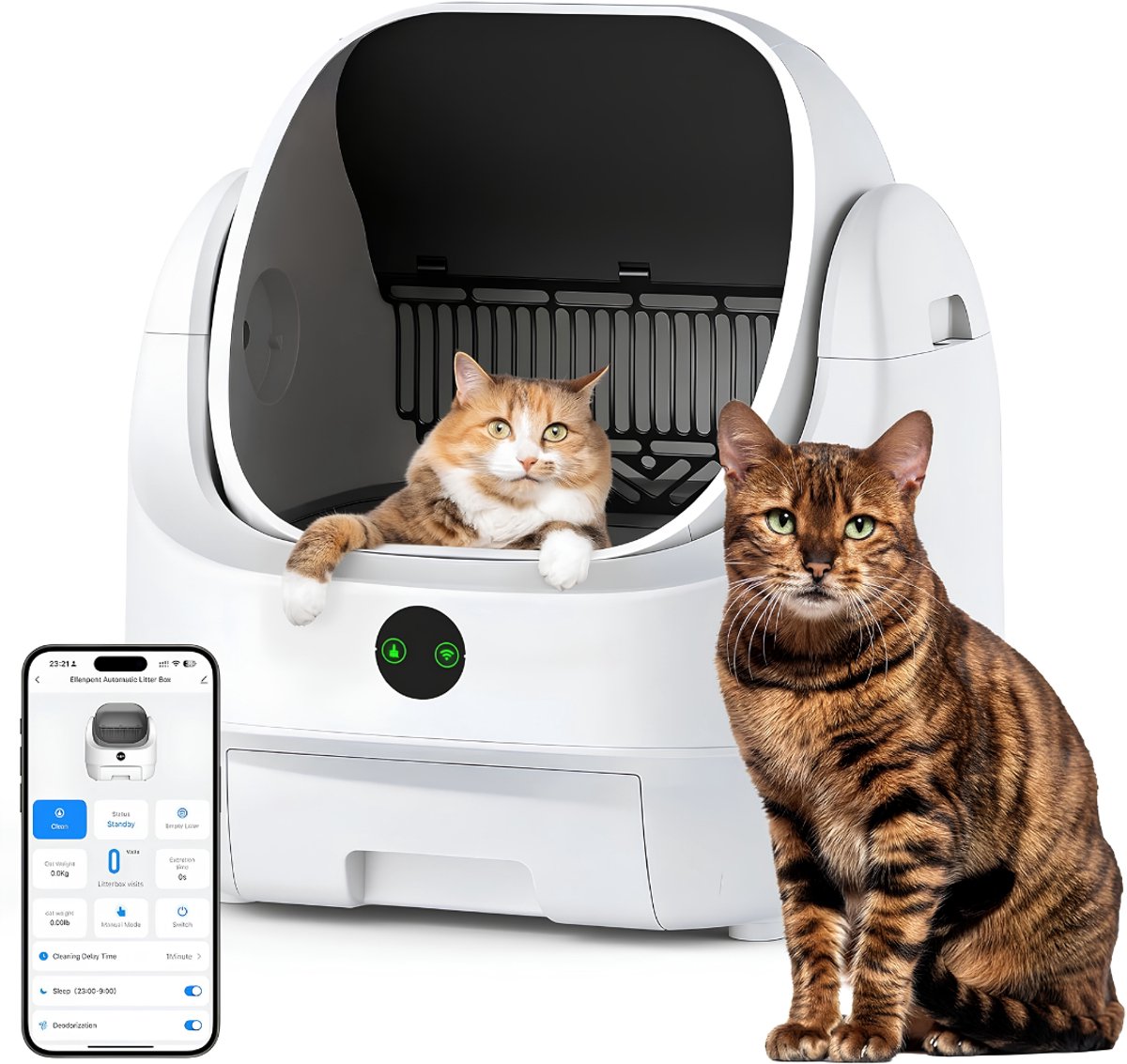 Lìon® Zelfreinigende Kattenbak -Sensor - Kattenbakmat - Ellenpent - Wit - 54cm x 50cm x 55cm