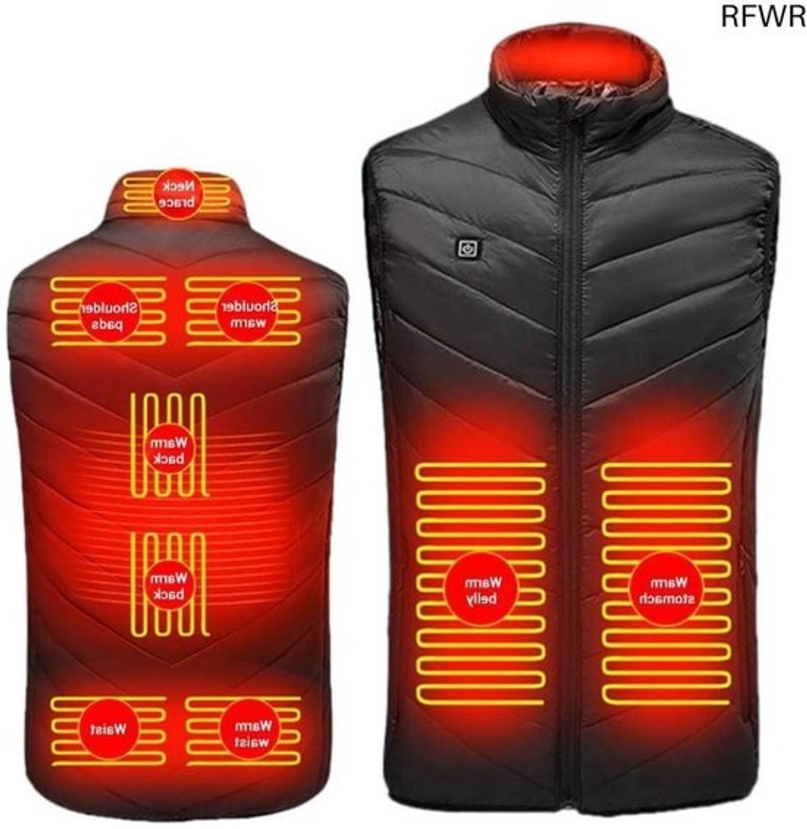 RFWR® Verwarmd Vest voor Winter, Elektrisch en USB Verwarmd voor Mannen en Vrouwen - Thermische Bodywarmer in Zwart