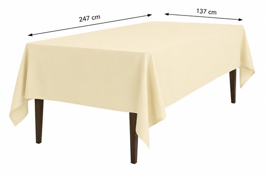 Crèmekleurig tafelkleed voor feestelijke gelegenheden, afmeting 247 bij 137 cm.