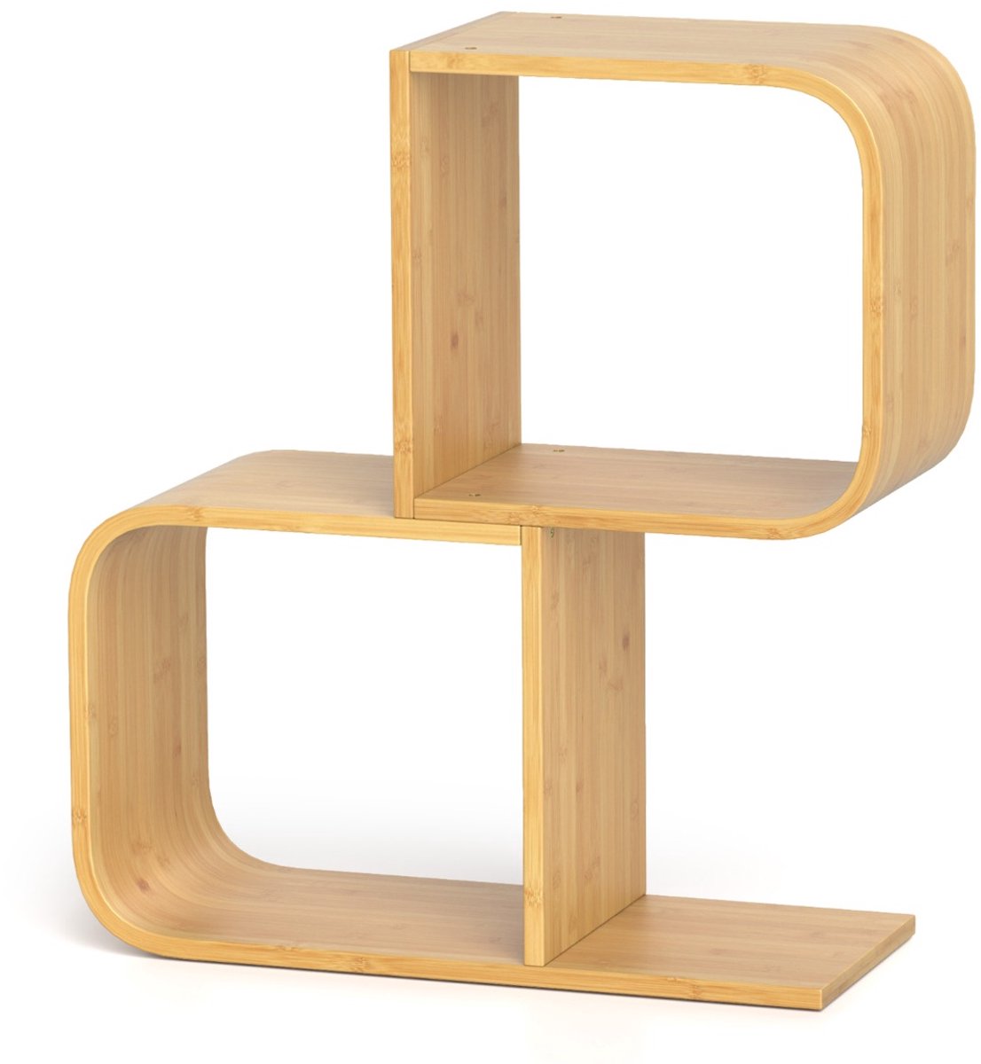 SureDeal® - Boekenkast, S-vormig, staand rek van bamboe met 2 niveaus, kantoorrek, decoratief rek voor woonkamer, werkkamer, thuiskantoor, natuur, 61 x 23 x 66,5 cm