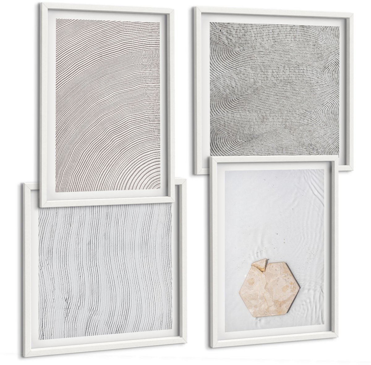 Wallfluent 4-Delige Schilderij Set - Lichte Texturen Op Zand In Boho-Stijl, Subtiel - 40 x 40 En 40 x 60 - Wanddecoratie - Moderne Interieurdecoratie - Stijlvolle Muurdecoratie