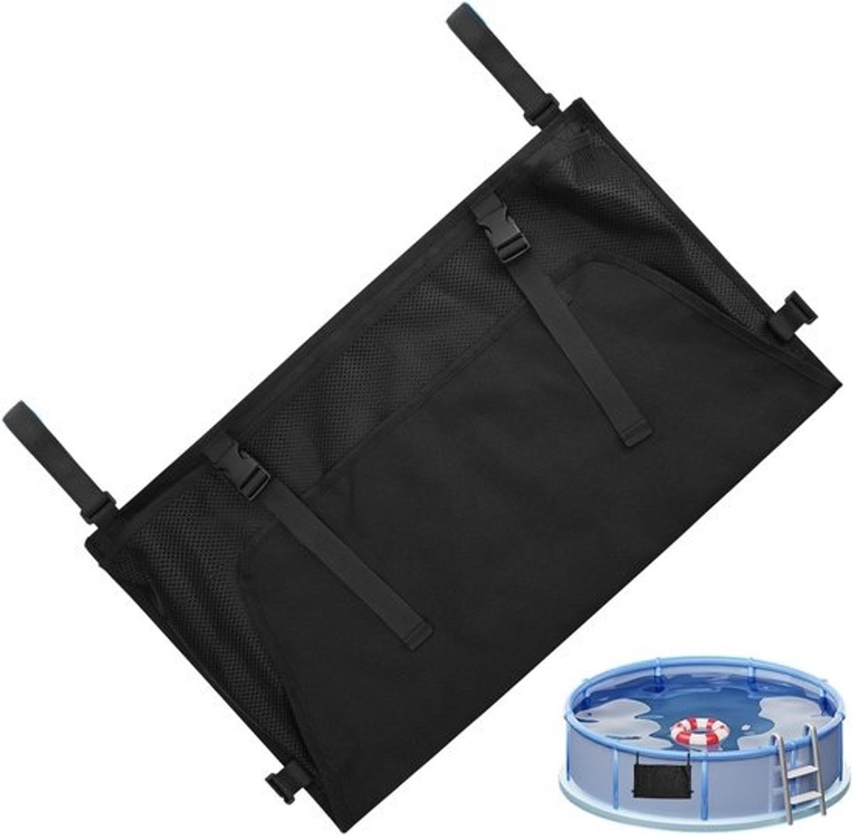 Zwembad Opbergtas - Mesh Organizer - Zwembadspullen Houden - Ademend Mesh Ontwerp - 61x62 cm - Zwart