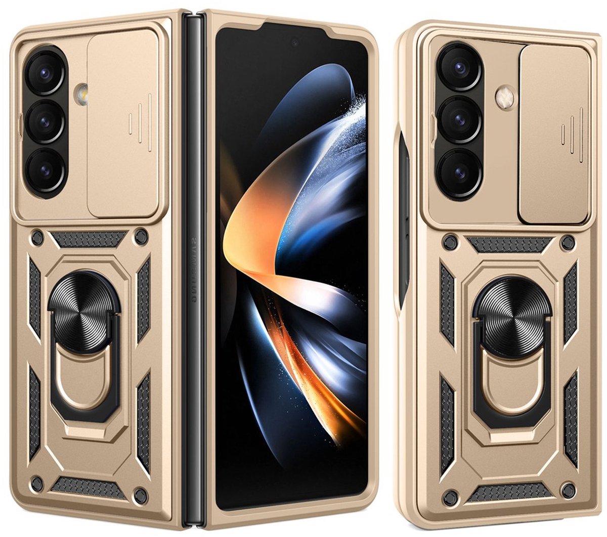 MobyDefend Hoesje - Geschikt voor Samsung Galaxy Z Fold 8 Ultra - Pantsercase Met Draaibare Ring - Goud