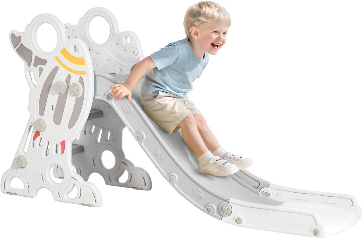 Kinderglijbaan voor kinderen van 18-36 maanden met 3 antislip treden voor binnen- en buitengebruik, 157x46,5x80 cm, grijs