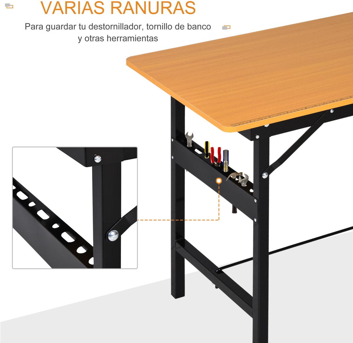 Opklapbare werkbank met liniaal en gradenboog, draagvermogen 100 kg, 100x60x75,5 cm, naturel en zwart