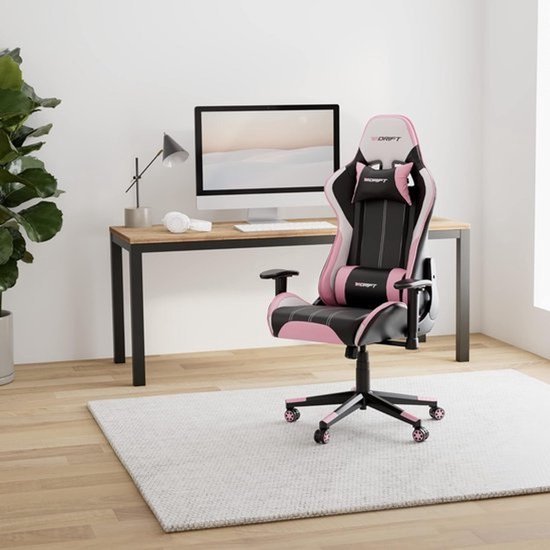 Ergonomische Gaming Stoel PU Zwart Wit Roze - Verstelbare Armsteunen & Lendensteun — afbeelding 3