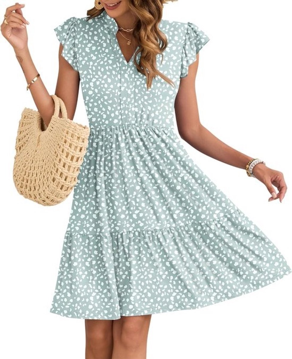 Zomerjurk voor dames met V-hals, ruches en elastische taille