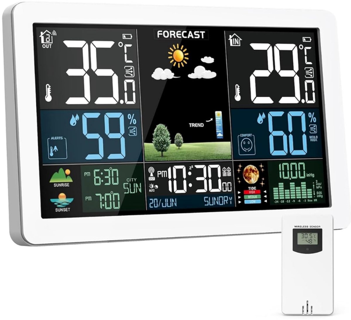 Lìon® Weerstation - Thermometer Hygrometer - Weerstation Binnen en Buiten - Wit - 13cm x 20cm x 3cm