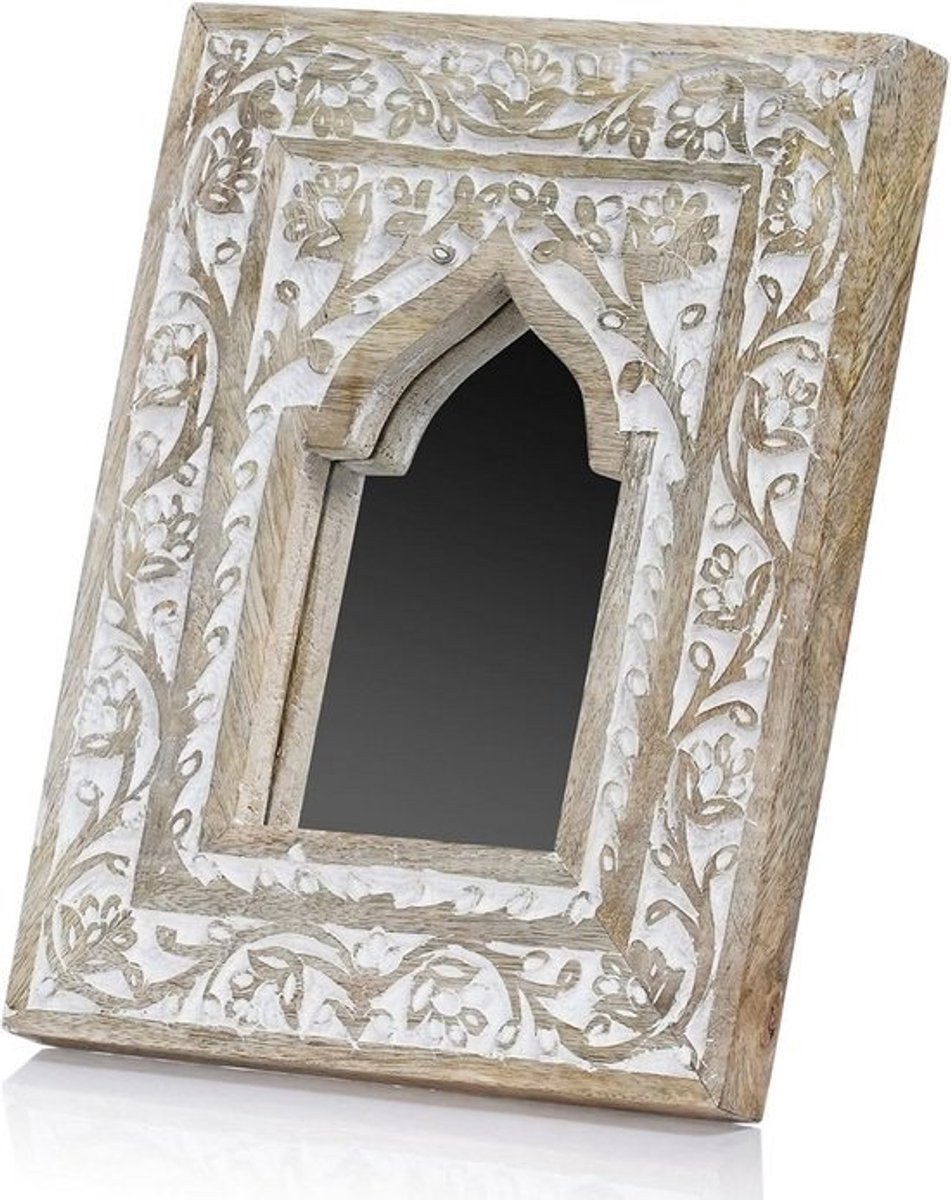 Decoratieve Ronde Staande Spiegel Hout Boho Stijl - Ø 25 cm