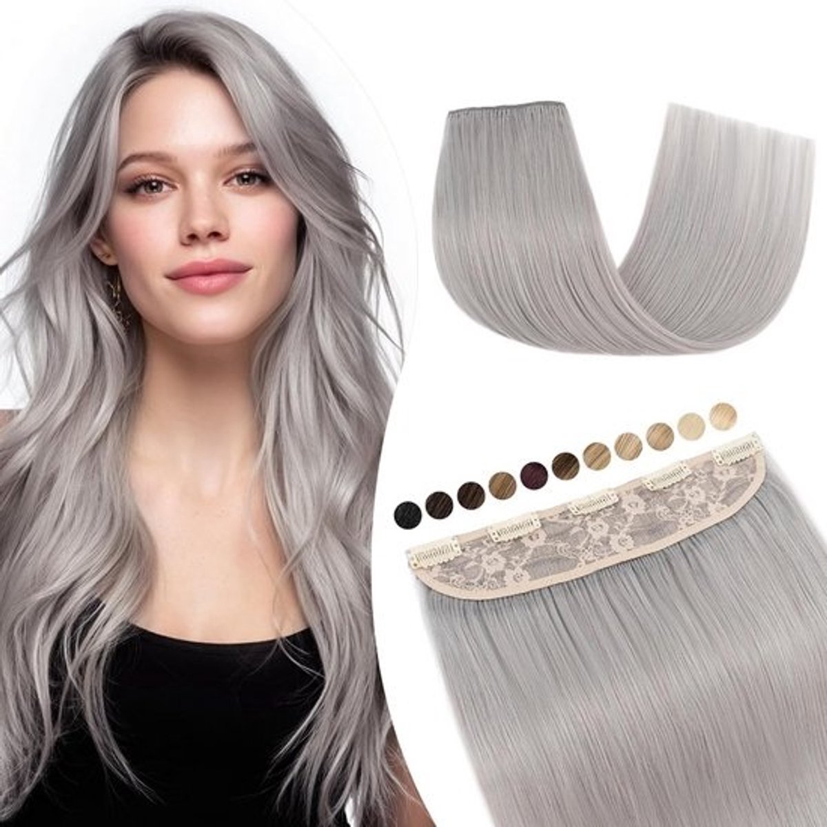 Haarextensies Vlecht van Echt Haar Clip-in Lichte Grijs 40 cm Volume