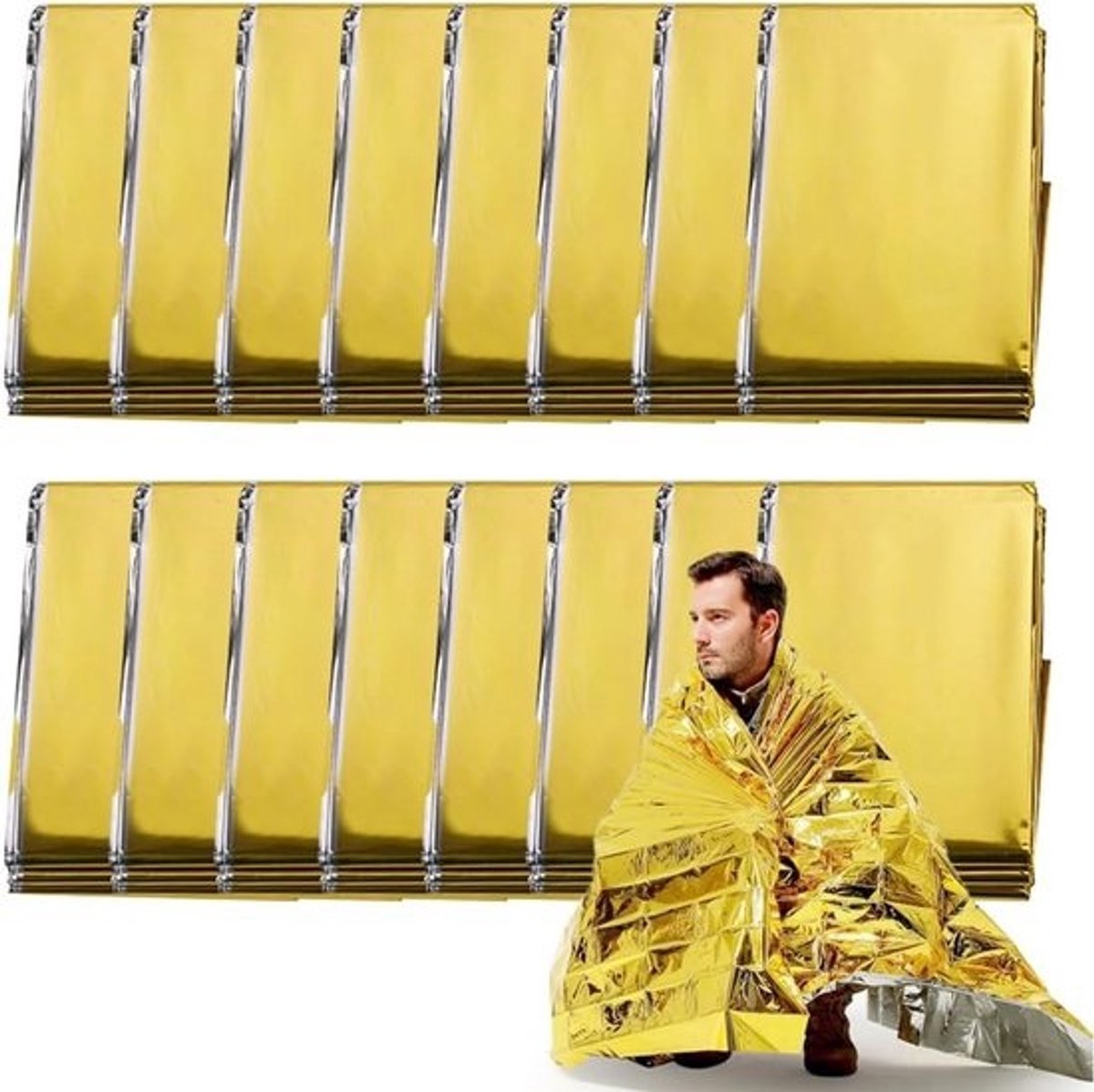 Set van 16 Reddingsdekens Goud/Zilver voor EHBO en Outdoor - 210x160 cm