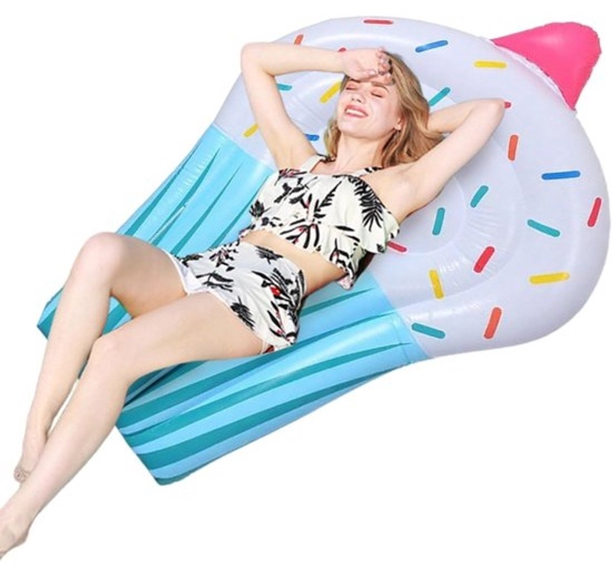 Opblaasbaar Zwembadbed - Waterligstoel Vlot - Zonnebaden Ontspannen - Duurzaam PVC Materiaal - 145 x 110 cm - Blauw