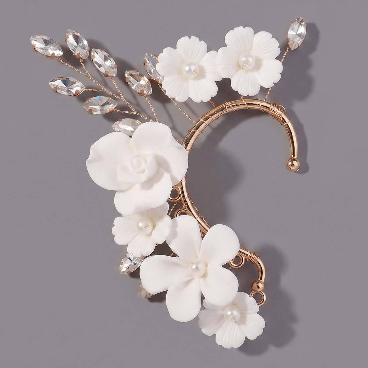 Elfen Oor Cuff, Handgemaakte Bloem Blad Oorversiering, Zonder piercing oorhaak voor bruiloft en fotoshoot，Veelzijdige oorbelhaakjes met bloemmotief van hars