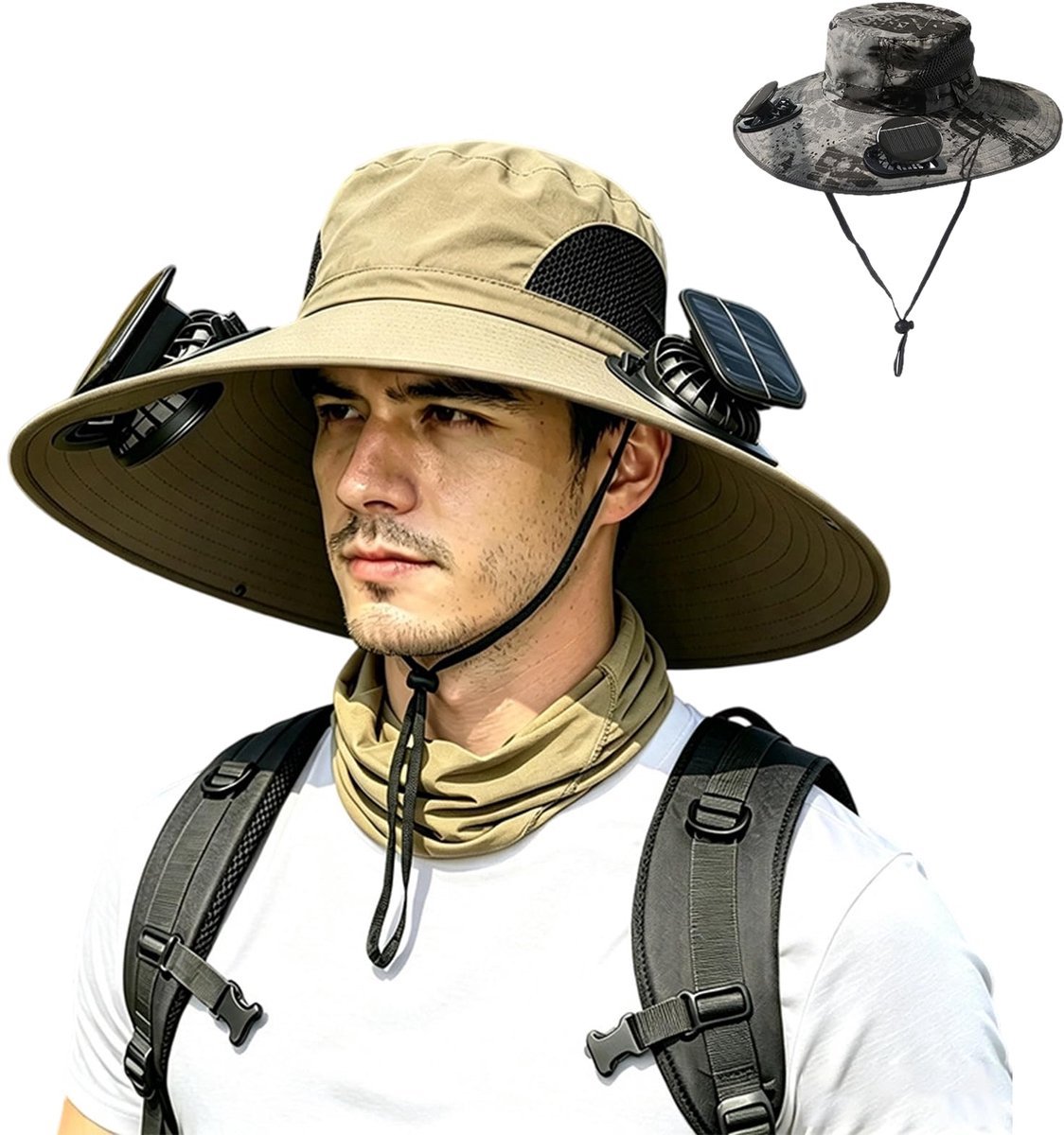 Casalora® Zonnehoed Met 2 Solar Ventilatoren – Brede Rand Bucket Hat Met UPF 50+ UV Bescherming – Zonnehoed Met Ingebouwde Ventilator Voor Heren & Dames – Ideaal Voor Vissen, Strand En Outdoor Activiteiten