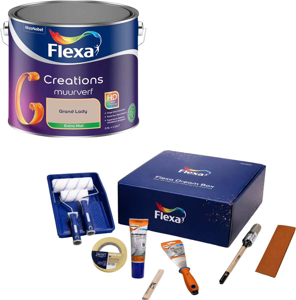 Flexa Dream Box & Creations Muurverf - Extra Mat - Grand Lady - 2,5 L - Bundel