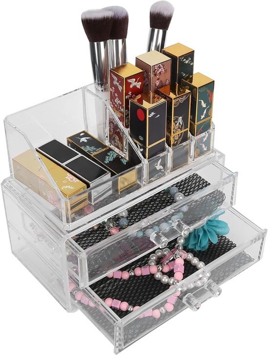 Make-up Organisator - Cosmetica Opbergdoos - Sieraden Vitrine - Afneembaar Ontwerp - 18.5 x 10 x 15.5 cm - Transparant