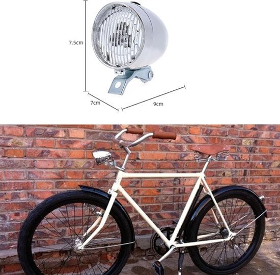 Retro Fiets Koplamp - Vintage Fietslicht - Nacht Rijden - 3 Witte LED's - 350 Lumen - Zilver — afbeelding 3