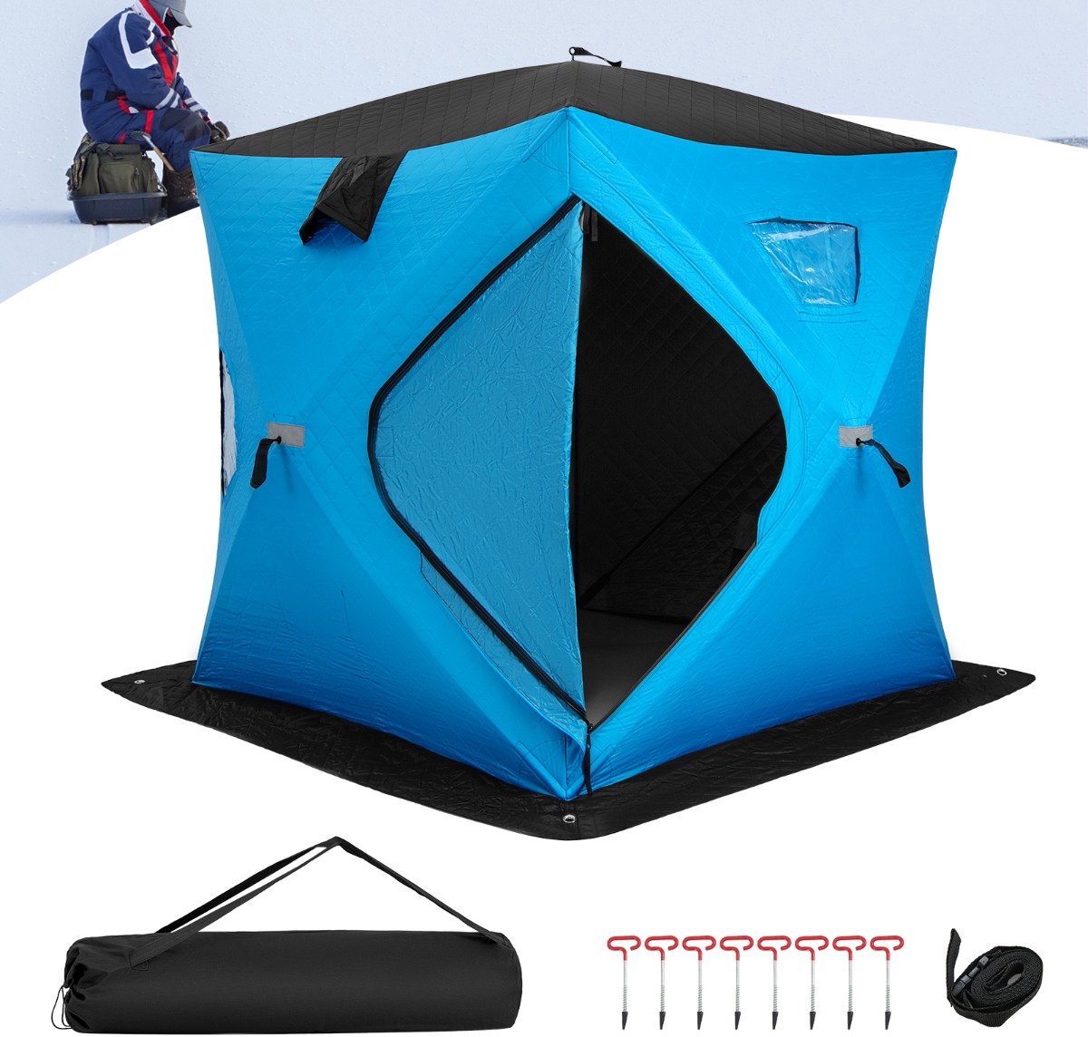 SureDeal® - Kamper - Draagbare Tent - Ijsvissen - Draagtas Wintervissentent - 190x190x171 cm - Rood
