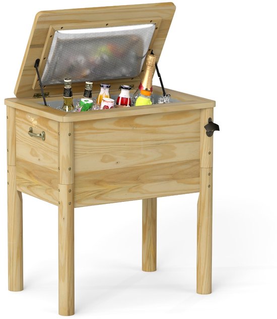 SureDeal® - Koelbox - Houten Terraskoeler Buitenkoeler - Handgrepen - Flesopener Rustieke Ijsemmer - Afvoerplug - 67x47x74 cm - Naturel van suredeal — afbeelding 4