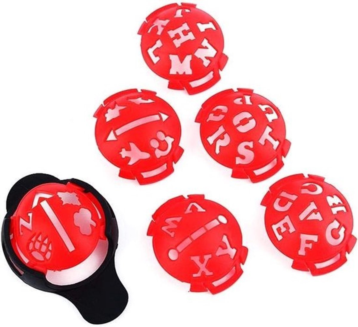 Golfbal lijnmarkering - Golfbal markeer set - Precisie golf lijnen - 6 Sjabloon opties - 12x8x3 cm - Rood