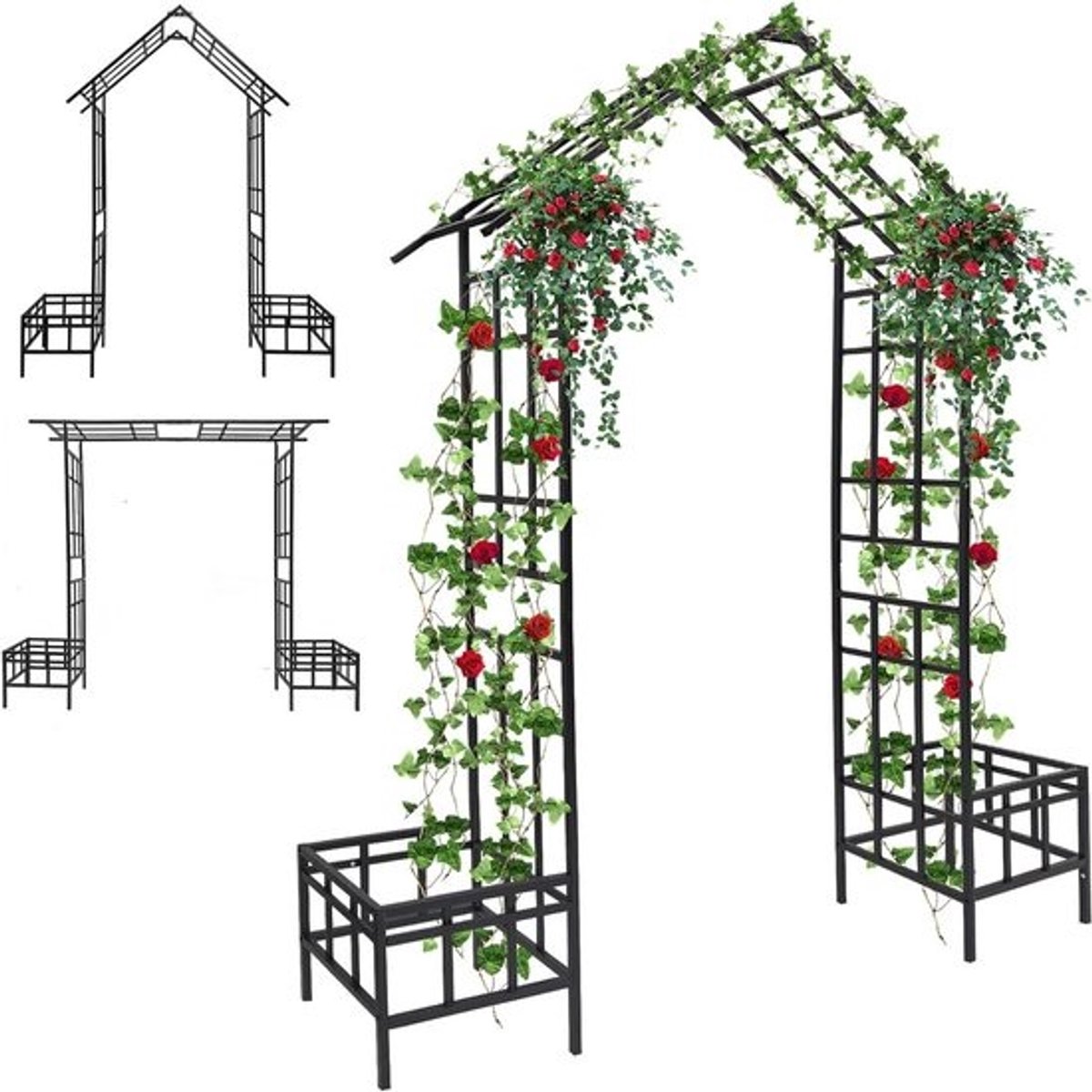 2.5M Tuinboog met Planters - 2 Stijlen Verstelbare Metaal Zware Tuinboog voor Klimplanten - Huwelijks Trellis Boog - Verhoogde Bed Rozenwijnstokken Klimsteun voor Gazon Patio Buiten