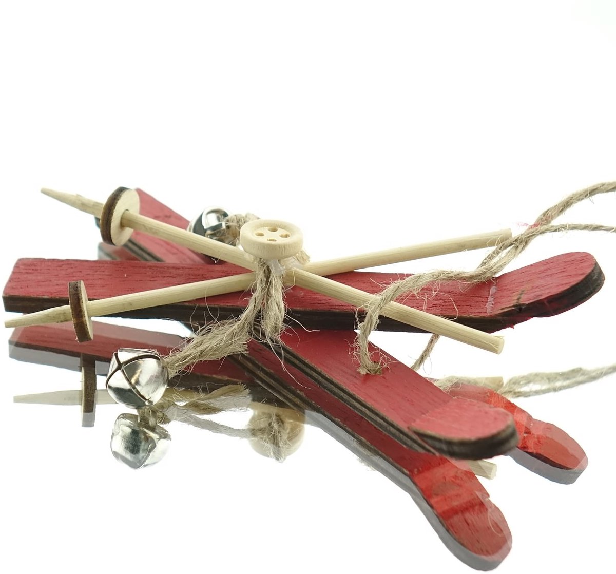 Gasper Kersthanger Houten Ski Rood 12 x 5 cm - Hout & Metaal