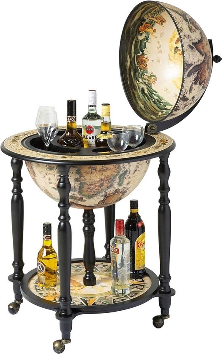 Draaiende Bar Globe - Wijnrek Drankkast - Wijn Opslag - Historische Kaart - 45cm Diameter - Bruin