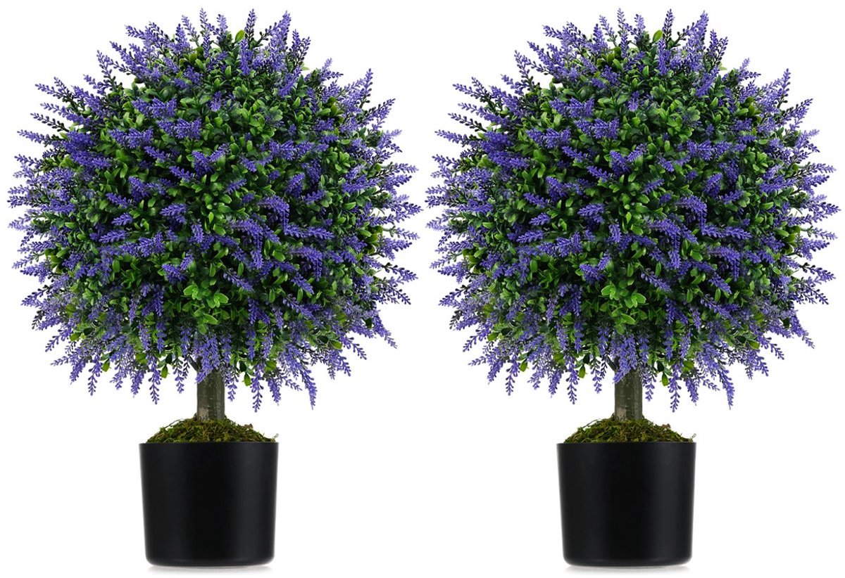 SureDeal® - Kunstplant - Kunstplanten - Lavendelbomen Paars - Bladeren Buxus Kunstboom - Pot - 15x13 cm - Groen & Paars