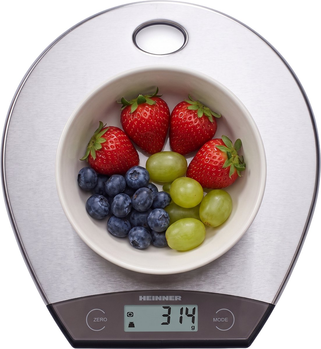 Heinner Digitale Keukenweegschaal – Maximaal 5 kg – RVS Weegoppervlak – Touchbediening – Tarrafunctie – Water- en Melkvolume – LCD-display – RVS