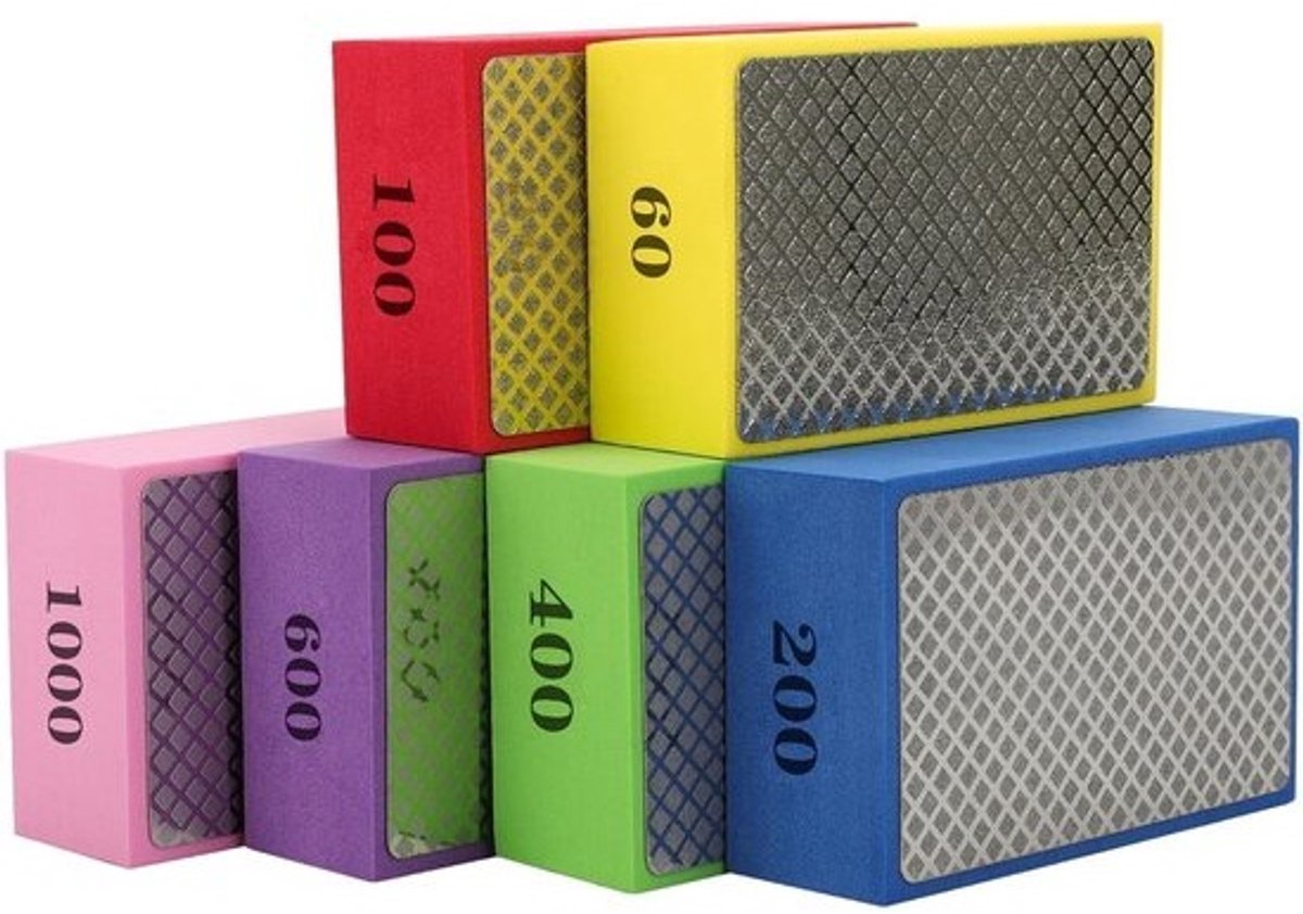 Diamant Polijstpads - Schuurblokken Set - Vlakken Polijsten - 6 Verschillende Korrels - 6 Stuks - Multicolor