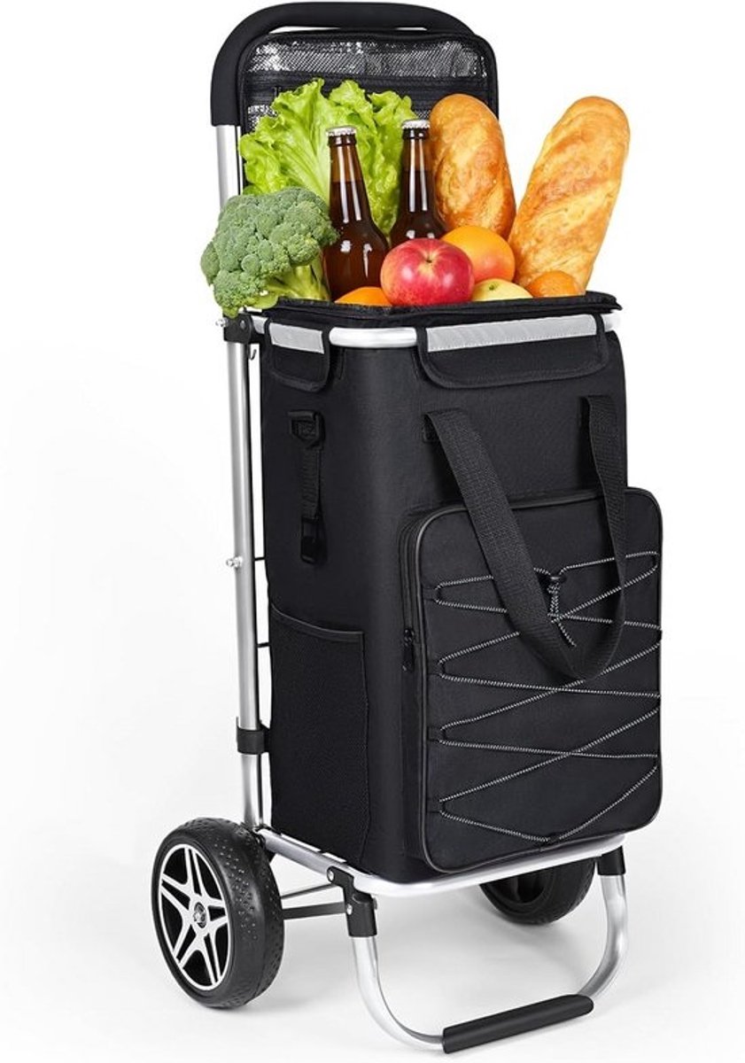 Boodschappentrolley - Winkelwagen tas - Boodschappen vervoeren - Met koelvak - 50 liter - Zwart