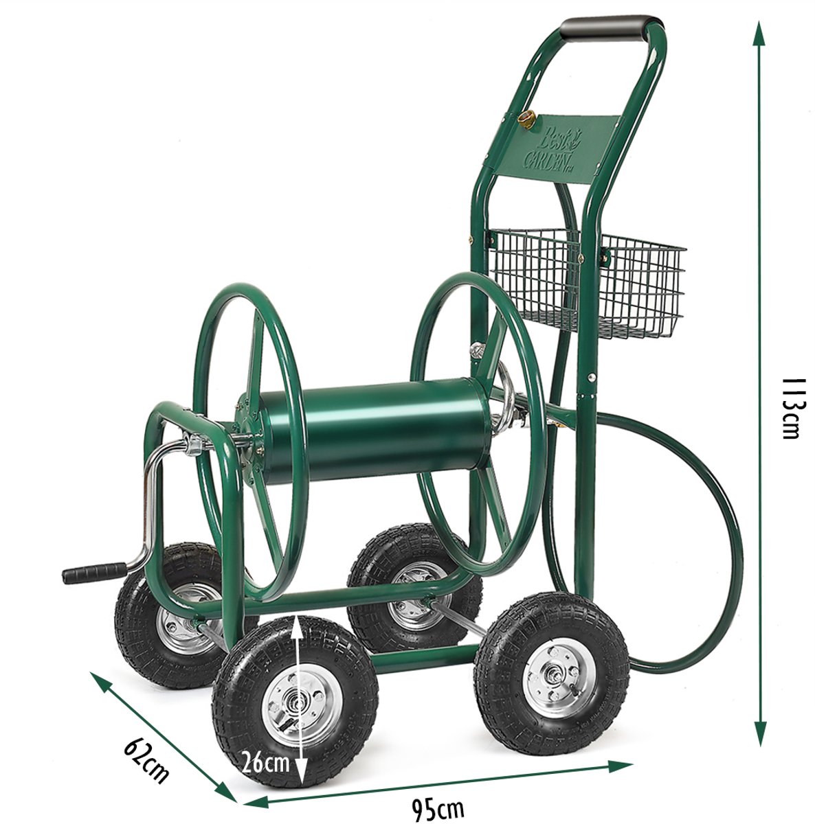 SureDeal® - Tuingereedschap - Slangwagen Tuinslangwagen - Slang Slanghaspel - Mand Slanghouder Metaal - Aansluitslang - 95x62x113 cm - Groen